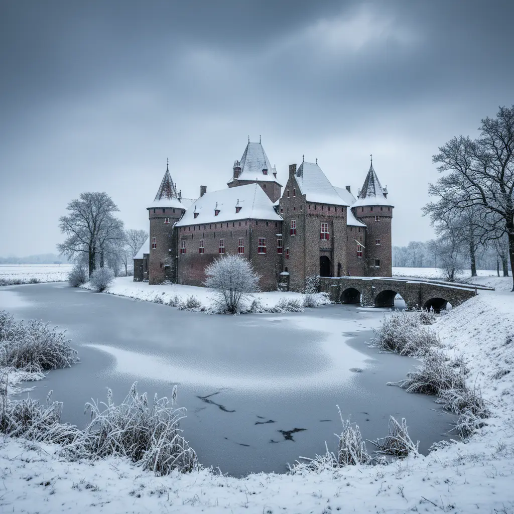 Kasteel in de sneeuw tijdens de winter